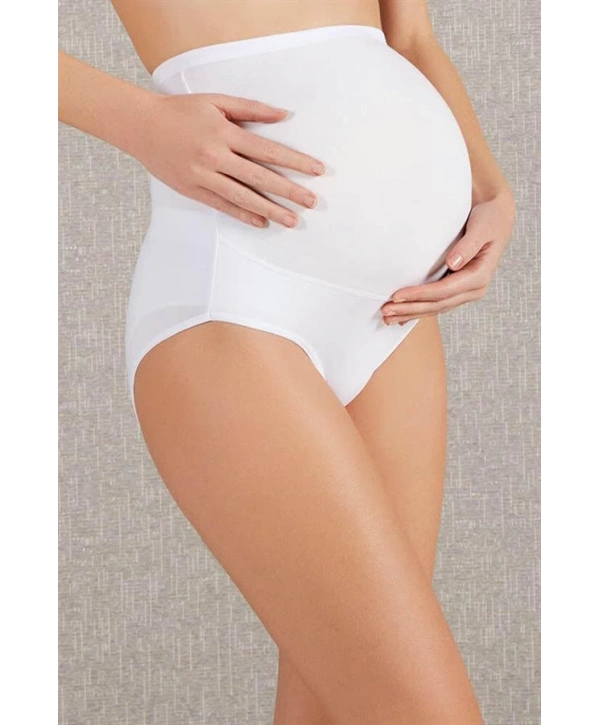 Pamuk ve Modal Kumaş Yüksek Bel Beyaz Hamile Külodu