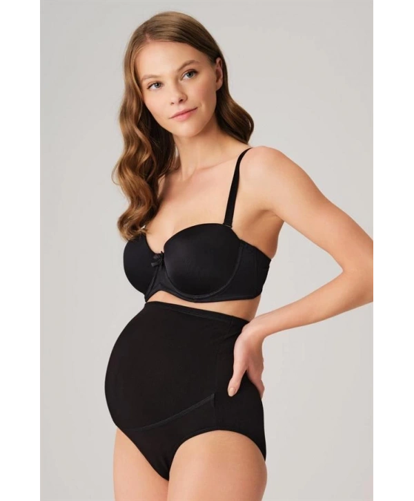 Pamuk ve Modal Kumaş Yüksek Bel Siyah Hamile Külodu