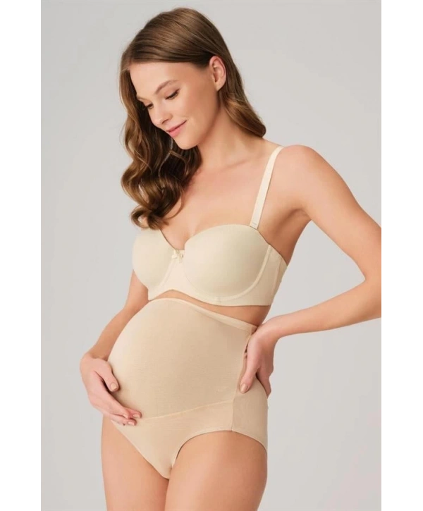 Pamuk ve Modal Kumaş Yüksek Bel Ten Hamile Külodu