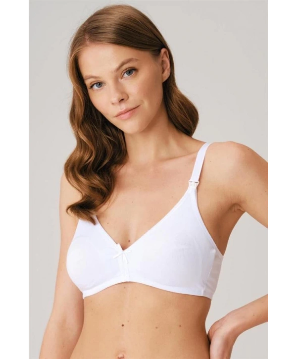 Pamuklu Balensiz Lohusa Önden Açılan Beyaz Emzirme Sütyeni