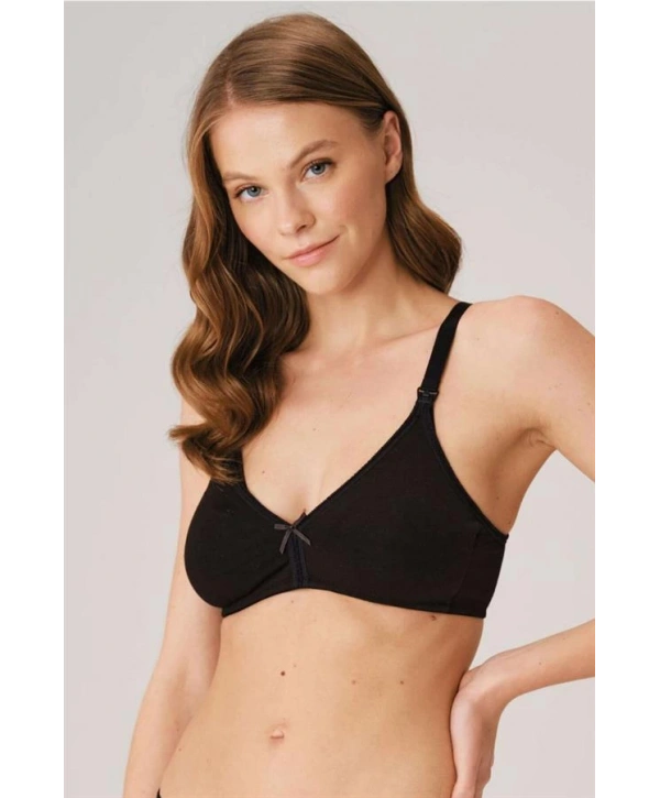 Pamuklu Balensiz Lohusa Önden Açılan Siyah Emzirme Sütyeni