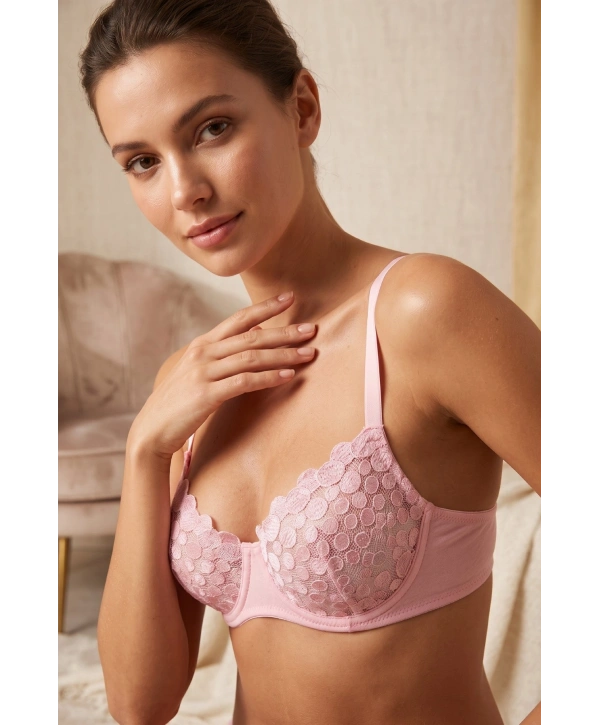 Pembe Balenli Dantelli Sütyen TM1413