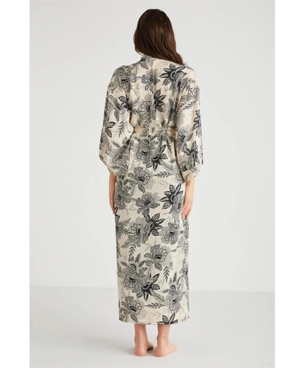 Penye Mood %100  Viskon Çiçek Desen 2li Sabahlık Gecelik Takımı