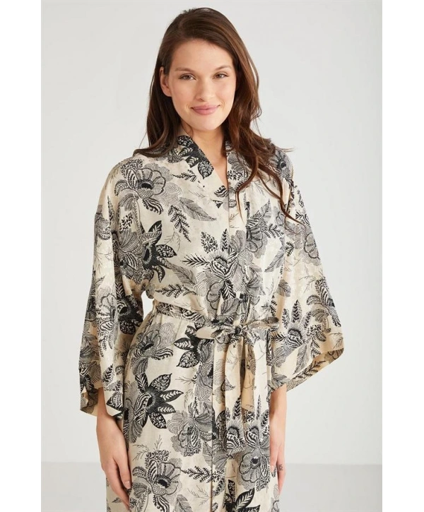 Penye Mood %100  Viskon Çiçek Desen 2li Sabahlık Gecelik Takımı