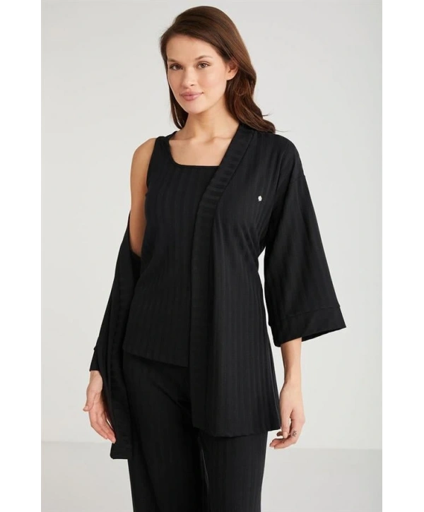 Penye Mood 3lü Kısa Kol Sabahlık Pijama Takımı