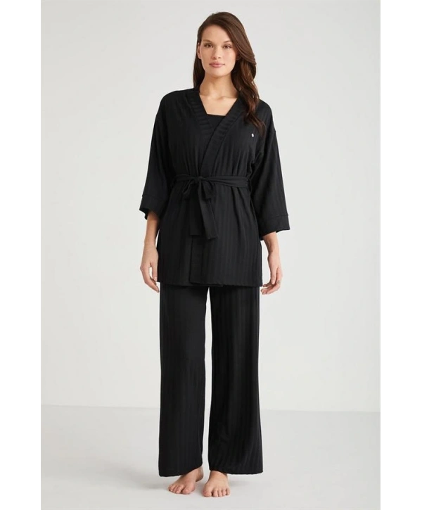 Penye Mood 3lü Kısa Kol Sabahlık Pijama Takımı