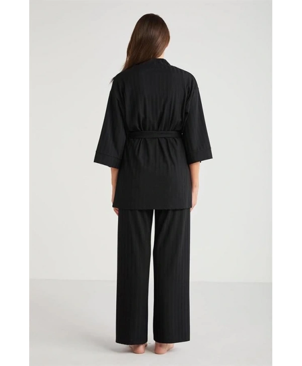 Penye Mood 3lü Kısa Kol Sabahlık Pijama Takımı