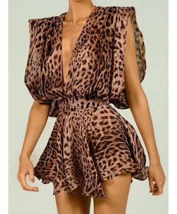 PLUNGE LEOPAR ELBİSE LEOPAR