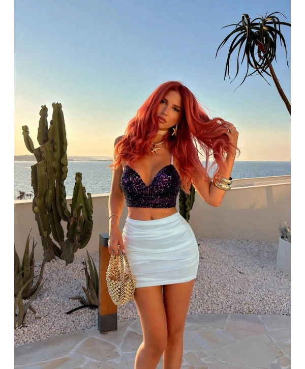 PULLU GLOPLU BUSTİYER ETEK TAKIM PULLU MOR