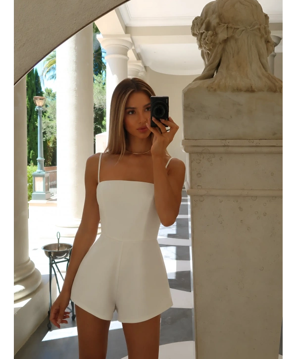 ROSENDA SATEN ŞORTLU TULUM BEYAZ
