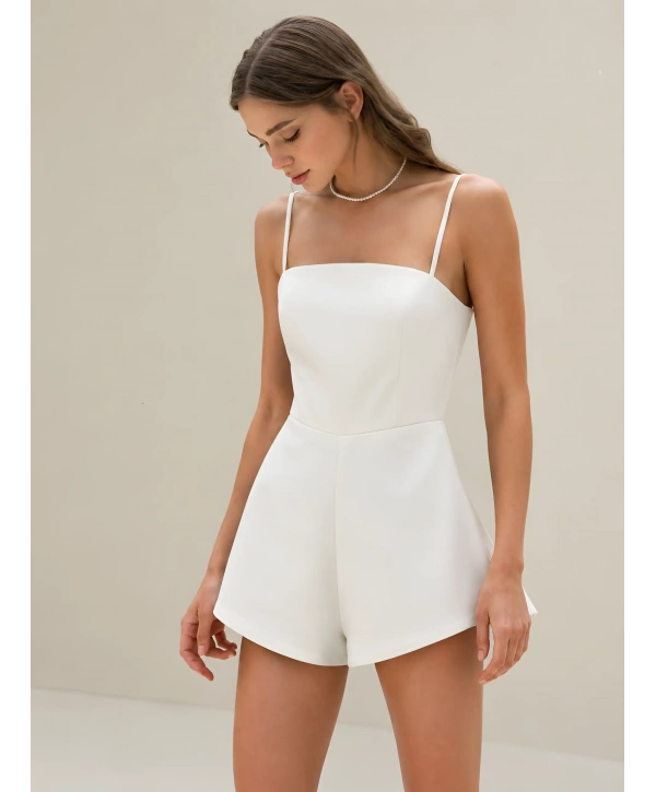 ROSENDA SATEN ŞORTLU TULUM BEYAZ