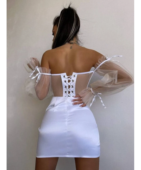 SATEN BÜSTİYER & ETEK SET BEYAZ