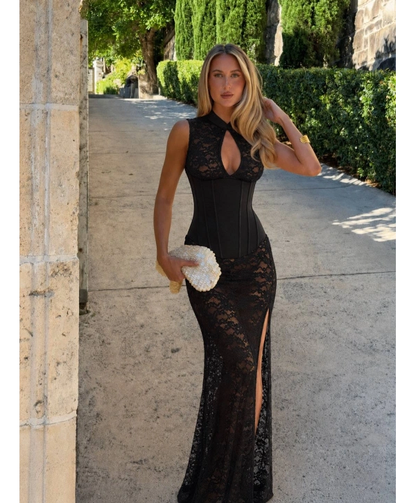 SEDONA CORSET & DANTEL ELBİSE + G-STRİNG SİYAH
