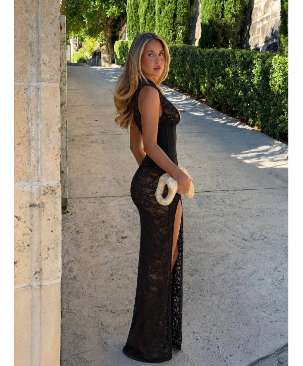SEDONA CORSET & DANTEL ELBİSE + G-STRİNG SİYAH