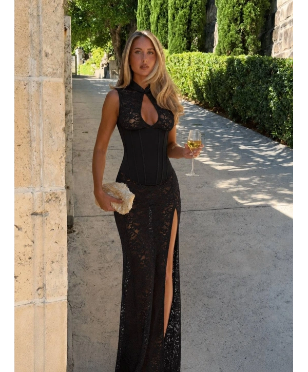 SEDONA CORSET & DANTEL ELBİSE + G-STRİNG SİYAH