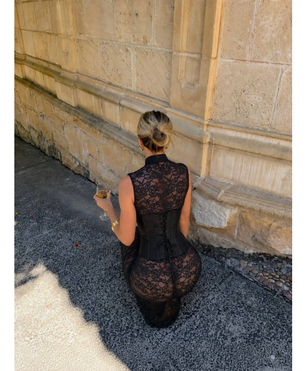 SEDONA CORSET & DANTEL ELBİSE + G-STRİNG SİYAH