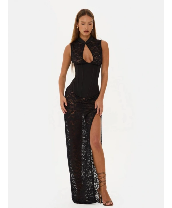 SEDONA CORSET & DANTEL ELBİSE + G-STRİNG SİYAH