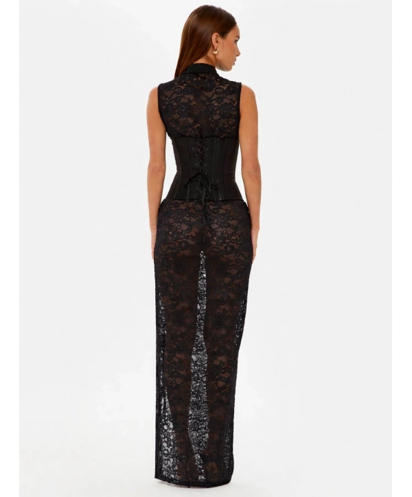 SEDONA CORSET & DANTEL ELBİSE + G-STRİNG SİYAH