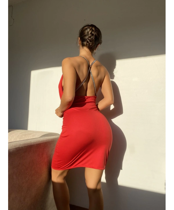 Simli Askılı Fantezi Elbise