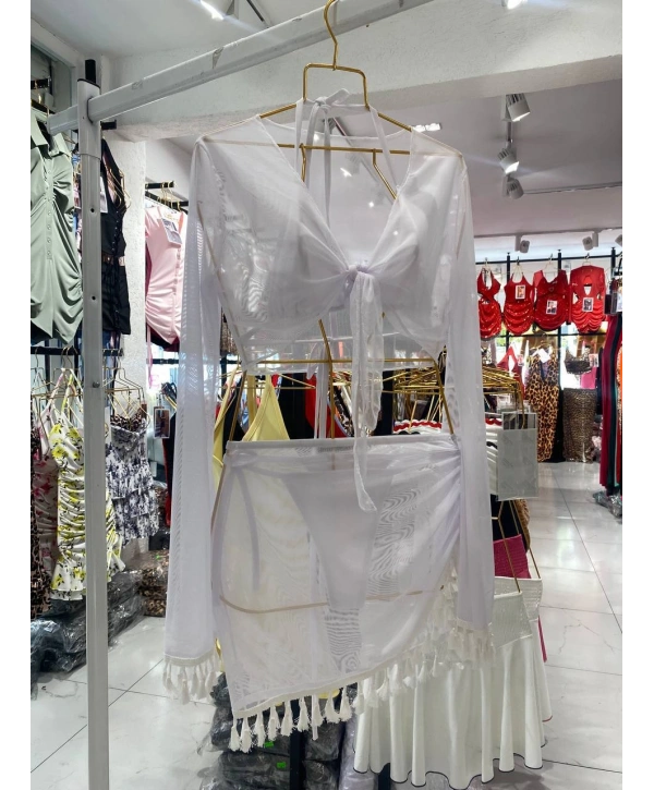 Morliva Tül Pareolu Bikini Takım Beyaz
