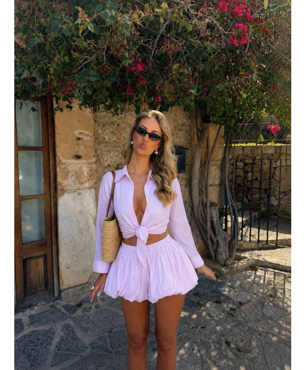 Vanya Çizgili Takım Pembe