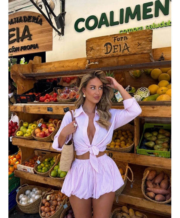 Vanya Çizgili Takım Pembe