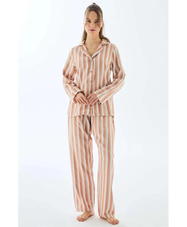 Viscose Çizgili Gömlek Pantolon Pijama Takımı