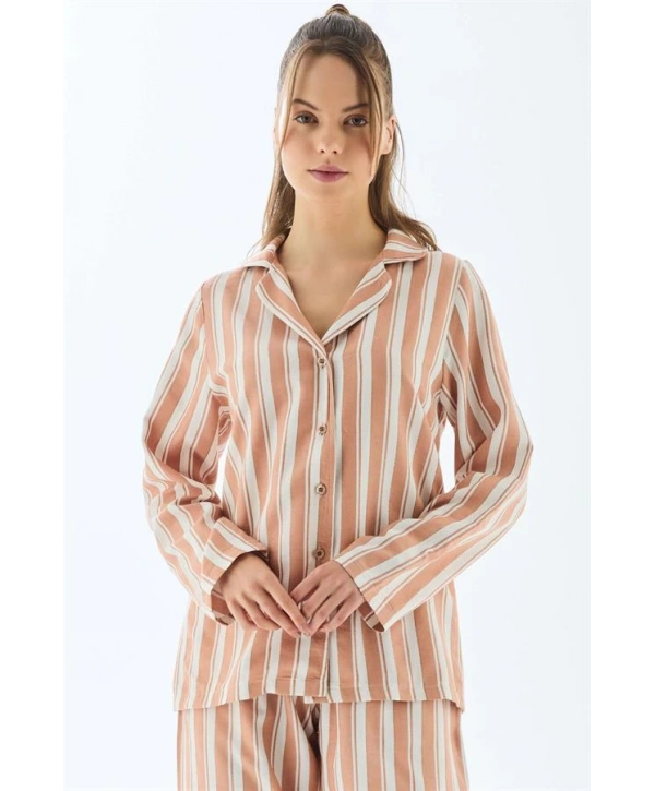 Viscose Çizgili Gömlek Pantolon Pijama Takımı