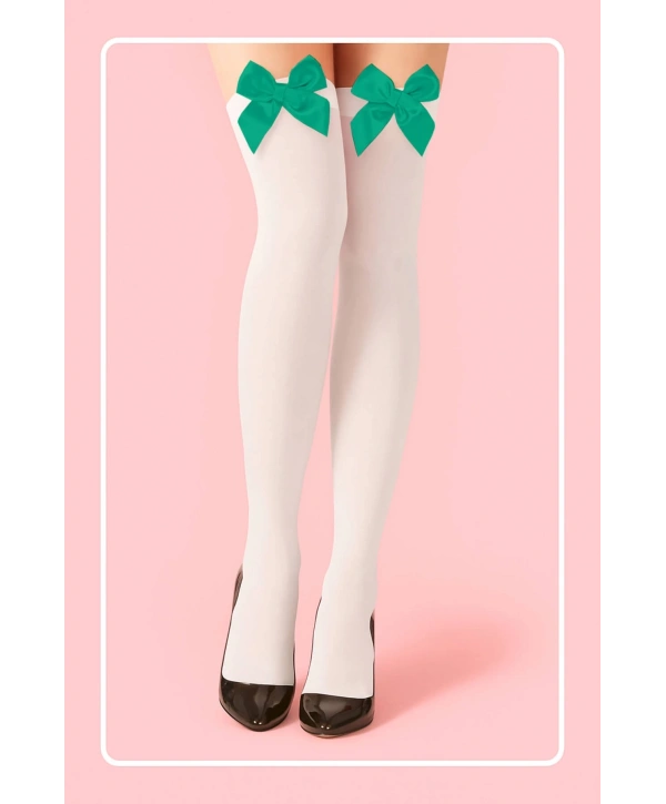 Yeşil Fiyonklu Beyaz Jartiyer Çorabı TM1380