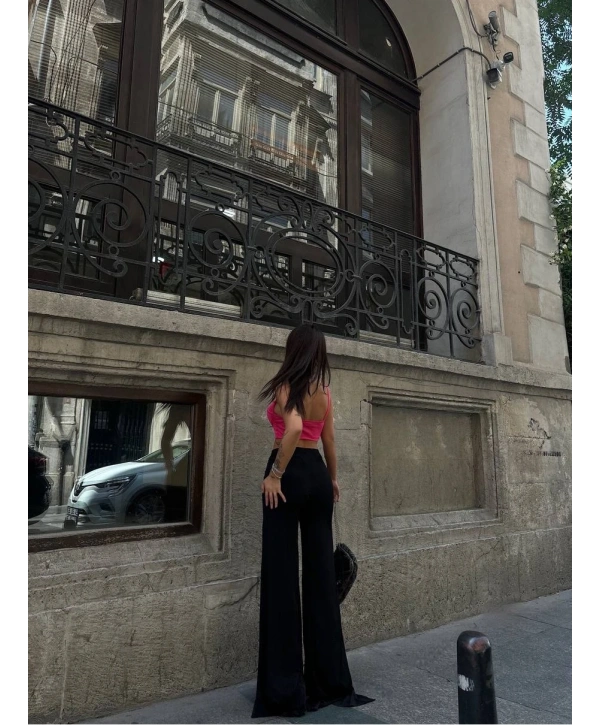 YIRTMAÇLI PANTOLON BALENLİ CROP TAKIM PEMBE