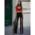 YIRTMAÇLI PANTOLON BALENLİ CROP TAKIM KIRMIZI
