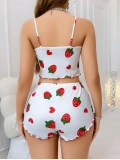 Kadın Beyaz Çilek desenli Şortlu Pijama Takımı 5053