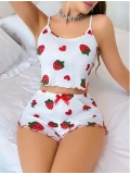 Kadın Beyaz Çilek desenli Şortlu Pijama Takımı 5053