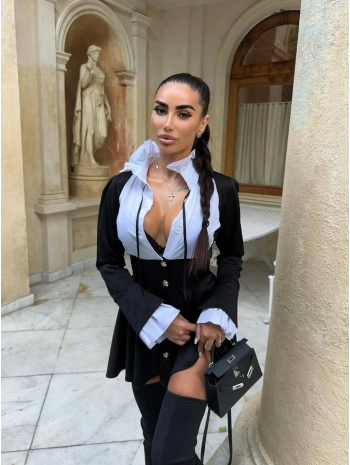 AMANDA GÖMLEK DETAY ELBİSE - (SİYAH) SİYAH