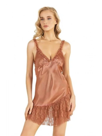 Morliva  Bakır Kısa Saten Gecelik 8238