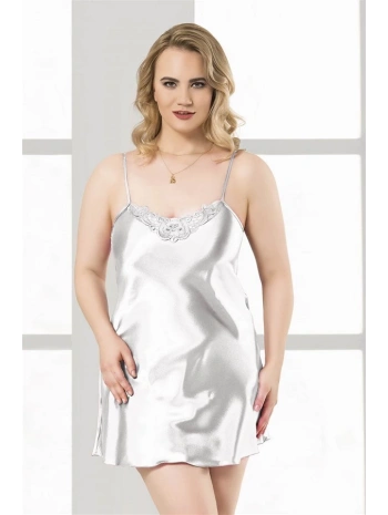 Morliva  Büyük Beden Beyaz Kısa Saten Gecelik