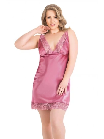 Morliva Büyük Beden Gül Kurusu Kısa Saten Gecelik