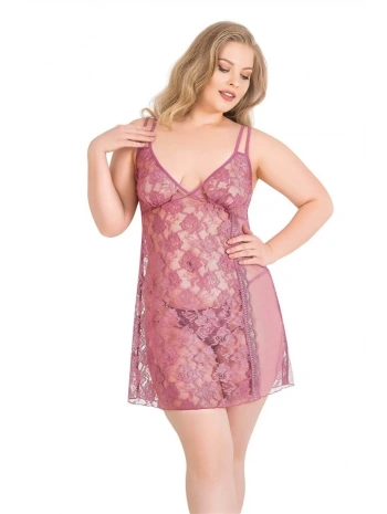 Morliva Büyük Beden Gül Kurusu Kısa Tül Gecelik