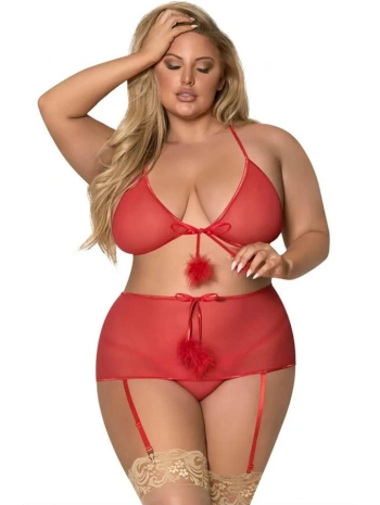 Morliva  Büyük Beden Kırmızı Fantezi Jariyerli Takım