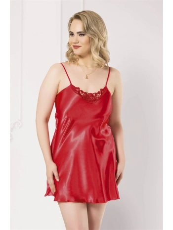 Morliva Büyük Beden Kırmızı Kısa Saten Gecelik