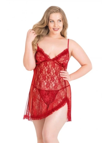 Morliva Büyük Beden Kırmızı Kısa Tül Gecelik