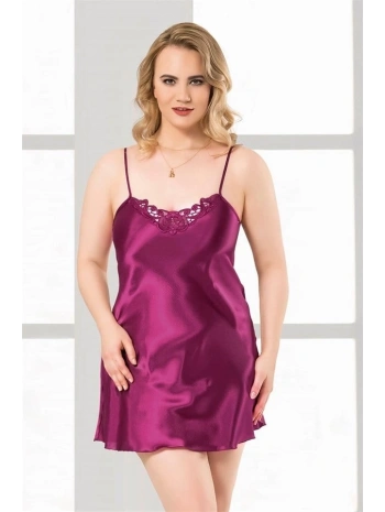 Morliva Büyük Beden Mor Kısa Saten Gecelik