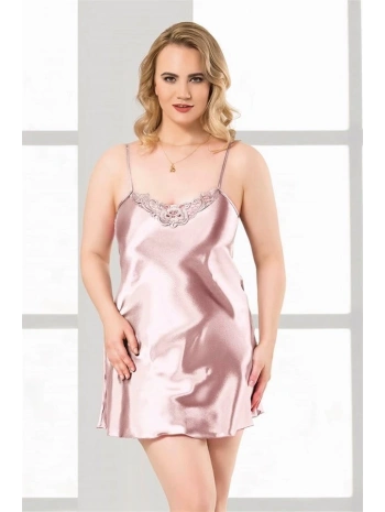 Morliva  Büyük Beden Somon Kısa Saten Gecelik