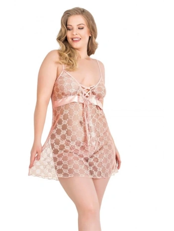 Morliva  Büyük Beden Somon Kısa Tül Gecelik