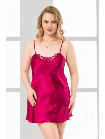 Morliva Büyük Beden Vişne Kısa Saten Gecelik