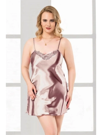 Morliva  Büyük Beden Vizon Kısa Saten Gecelik