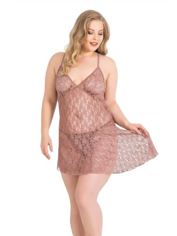 Morliva Büyük Beden Vizon Kısa Tül Gecelik