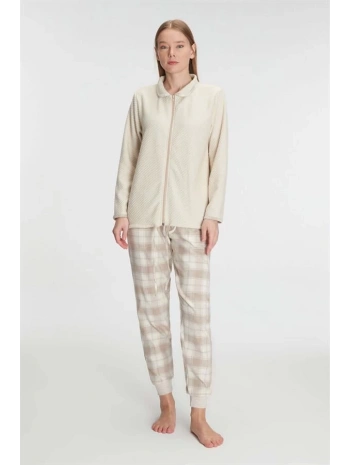 Morliva  Fermuarlı Uzun Kol Sweatshirt Pantolon Takım Viskon ve Pamuklu Pijama Takımı