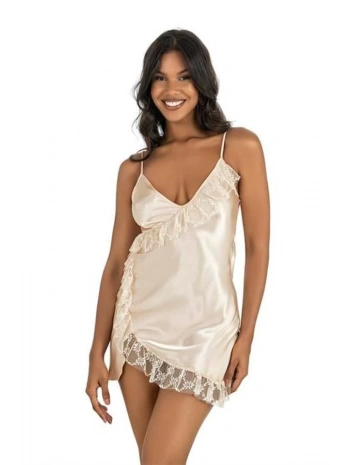 Morliva Fildişi Kısa Saten Gecelik 8229