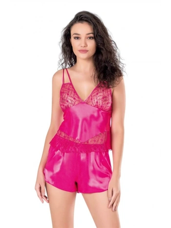 Morliva  Fuşya Saten Babydoll Şort Takımı